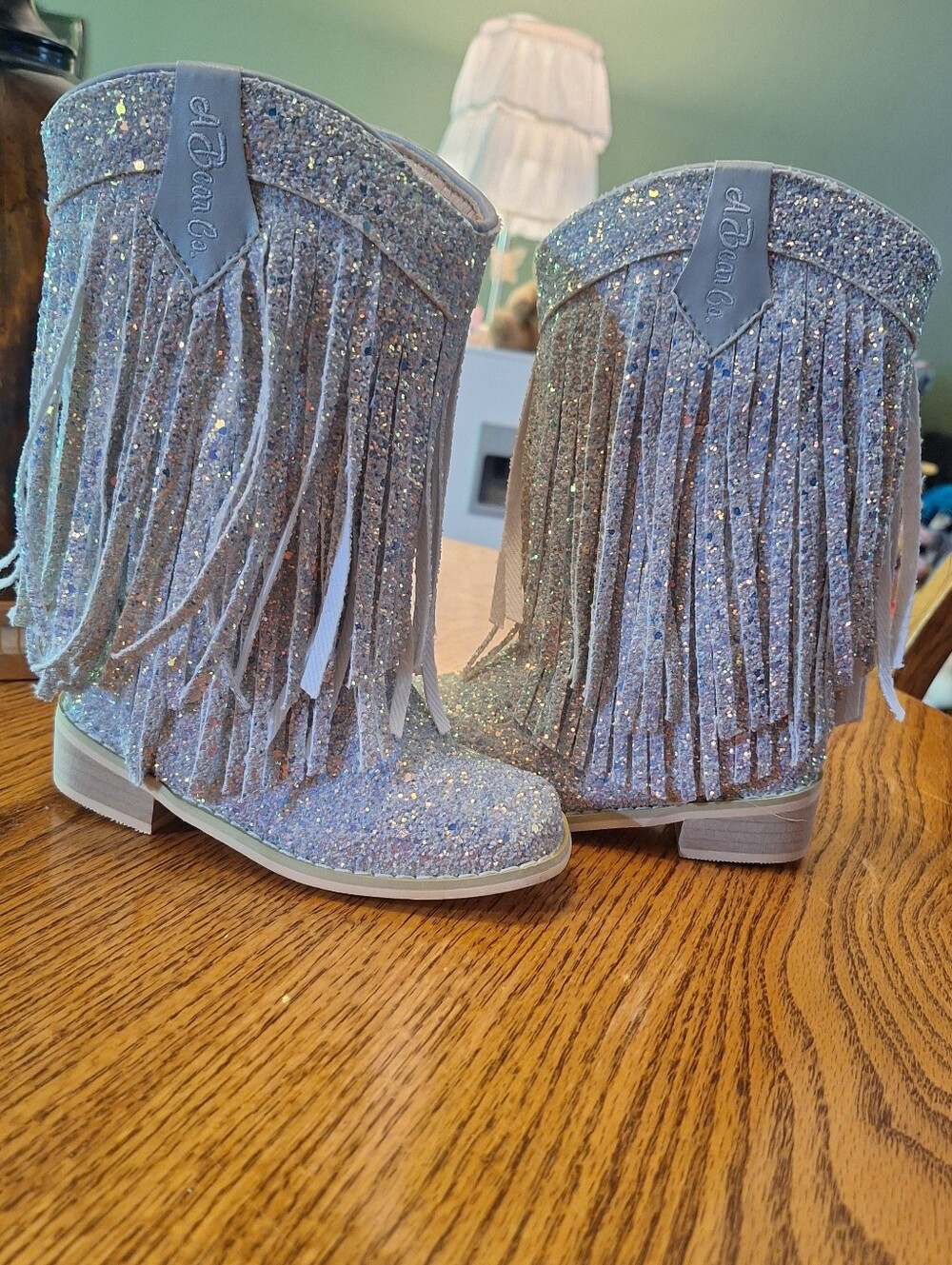 [[A Bear Co.]] Girls Silver Rainbow Glitter Fringe Boots